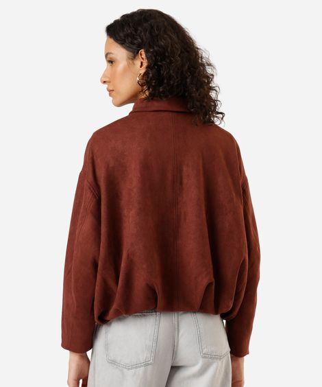 jaqueta balonê oversized feminina de suede marrom
