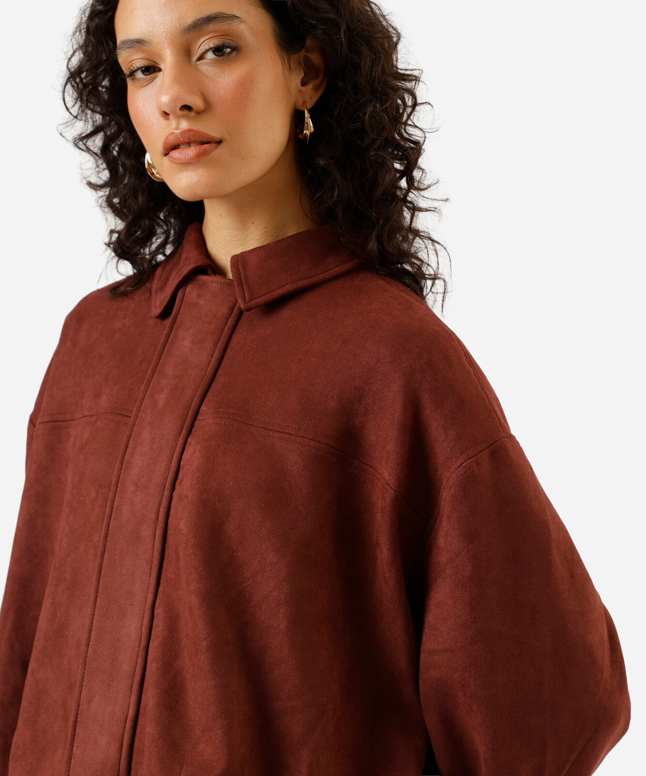 jaqueta balonê oversized feminina de suede marrom
