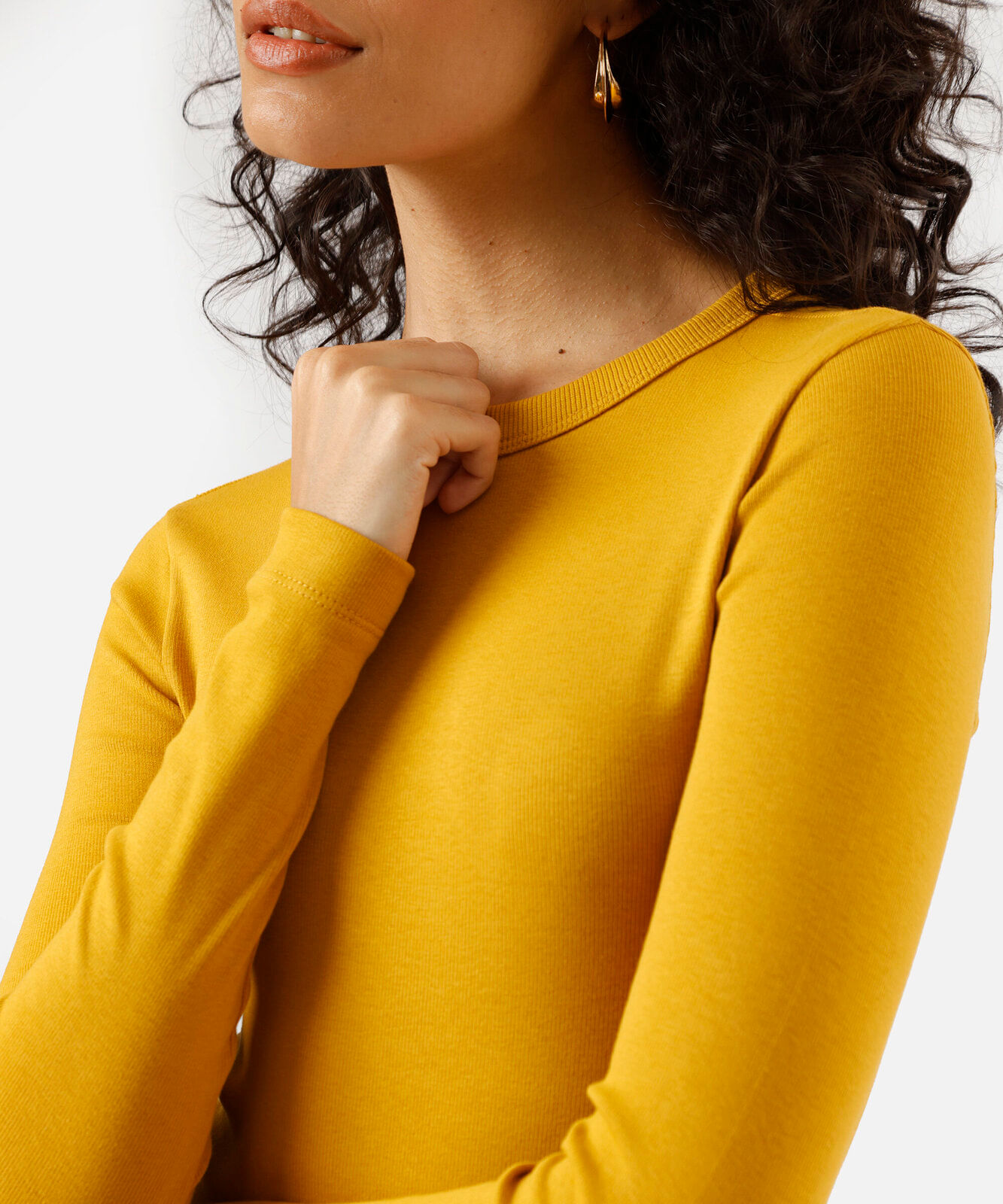 blusa feminina de algodão manga longa canelada amarela