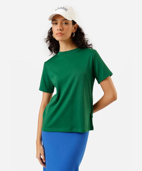 camiseta básica feminina de algodão peruano verde