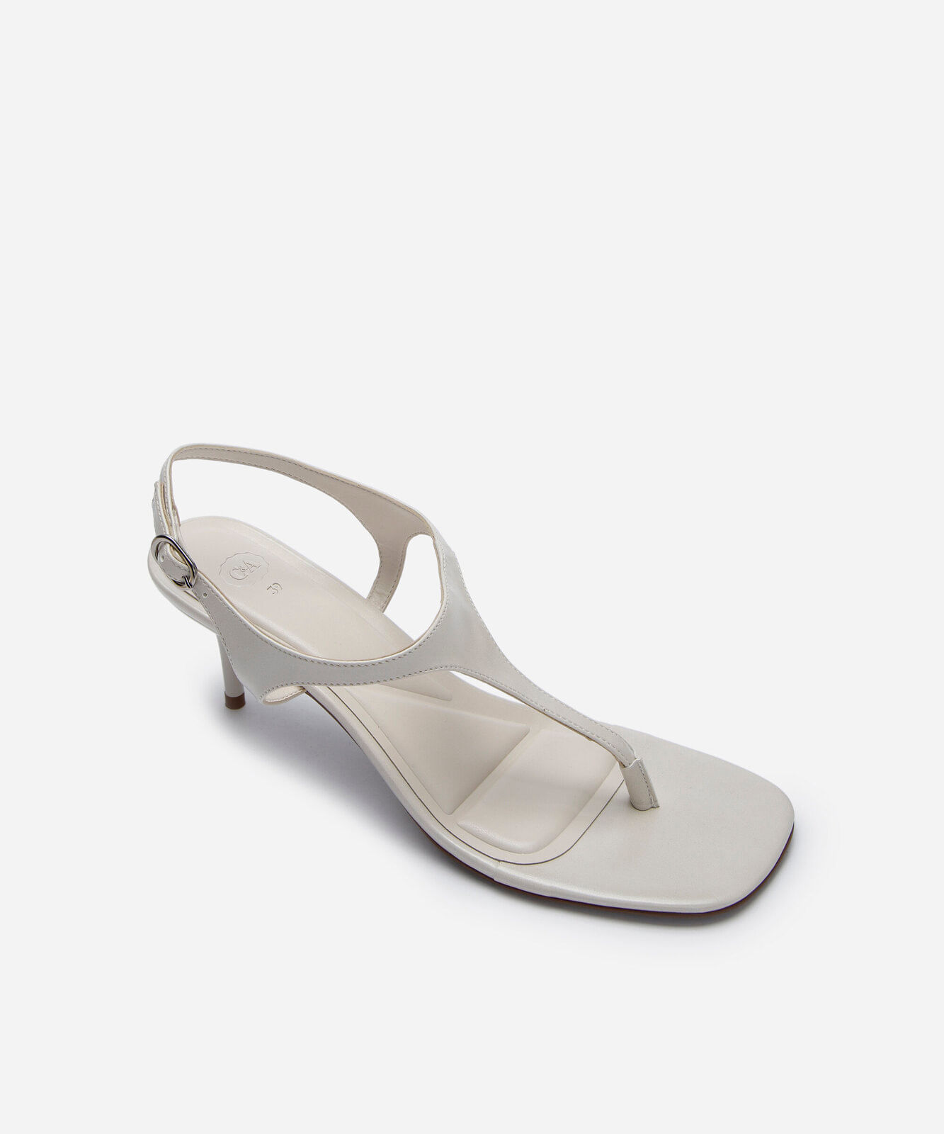 sandália bico quadrado salto fino texturizada oneself off white