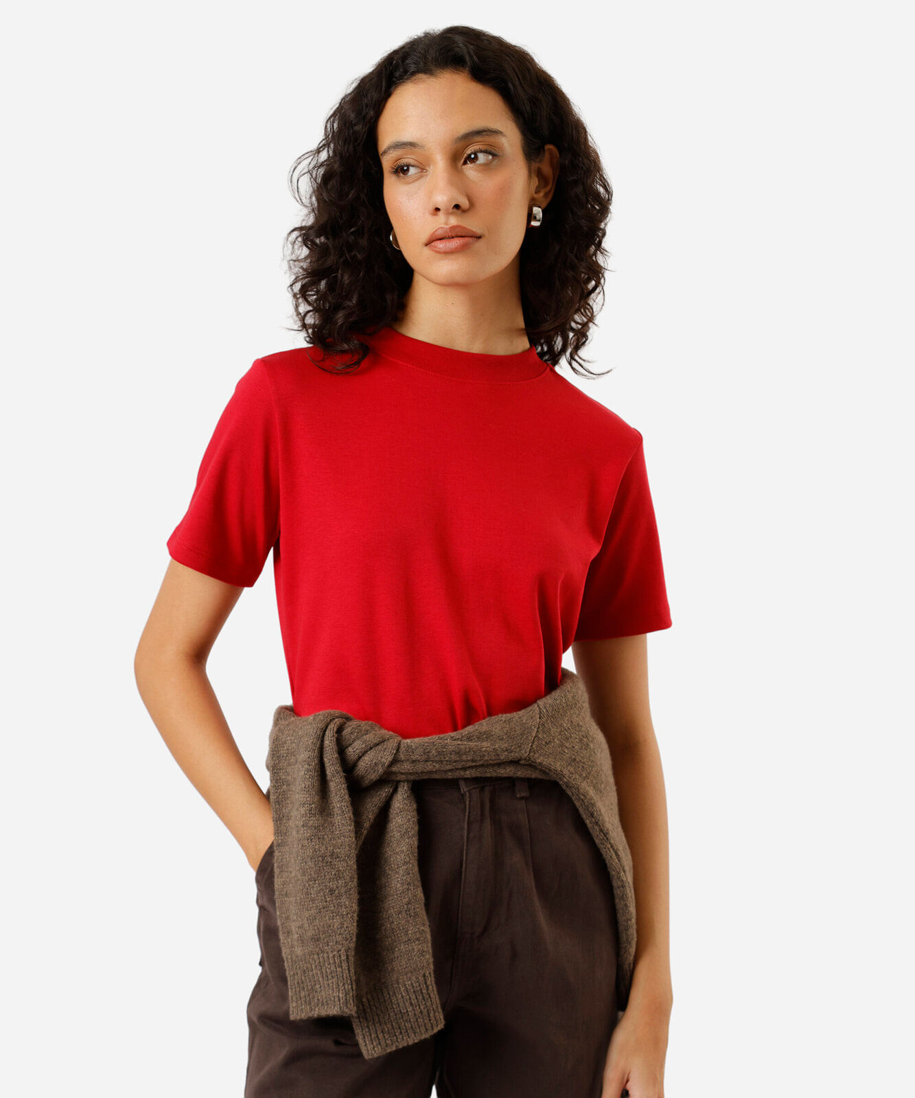 camiseta básica feminina de algodão peruano vermelha