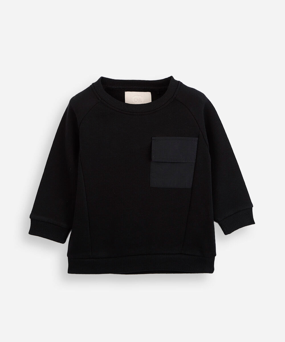 blusão infantil de moletom com bolso preto
