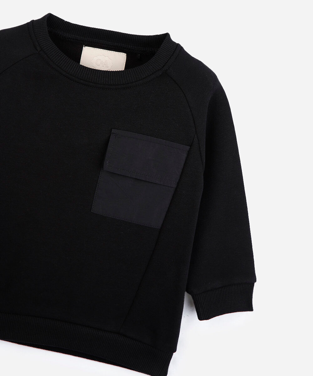 blusão infantil de moletom com bolso preto