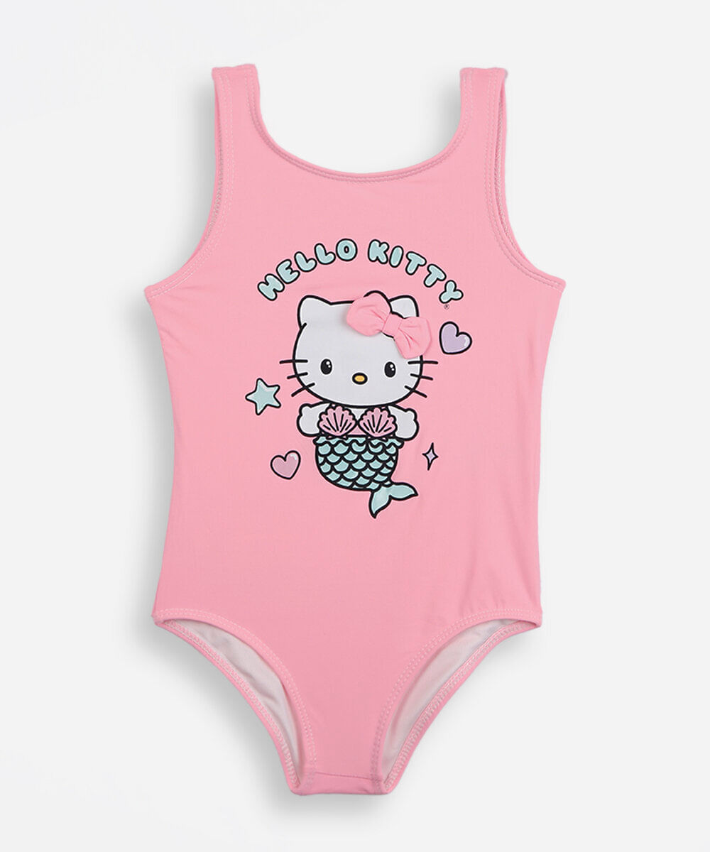 maiô infantil hello kitty rosa
