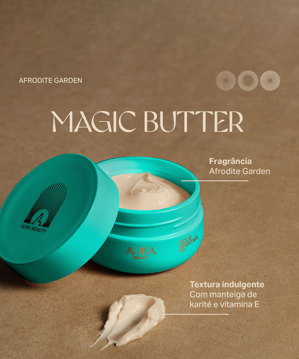 manteiga iluminadora aura beauty  magic butter desodorante corporal afrodite garden 200g