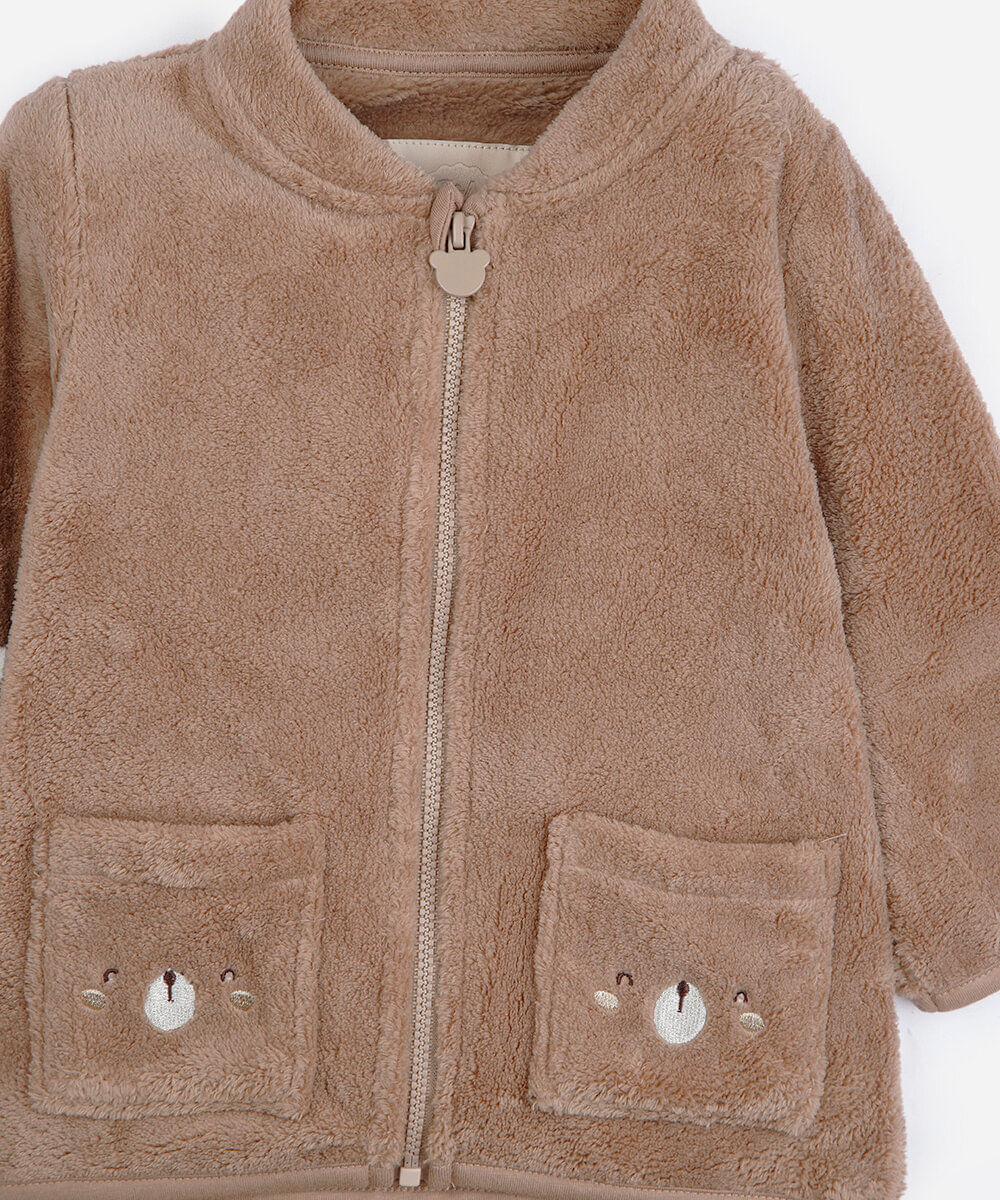 conjunto longo infantil de fleece urso marrom
