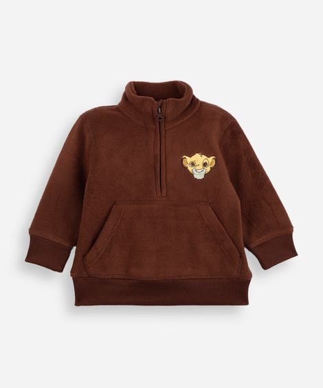 blusão infantil de fleece gola alta simba marrom