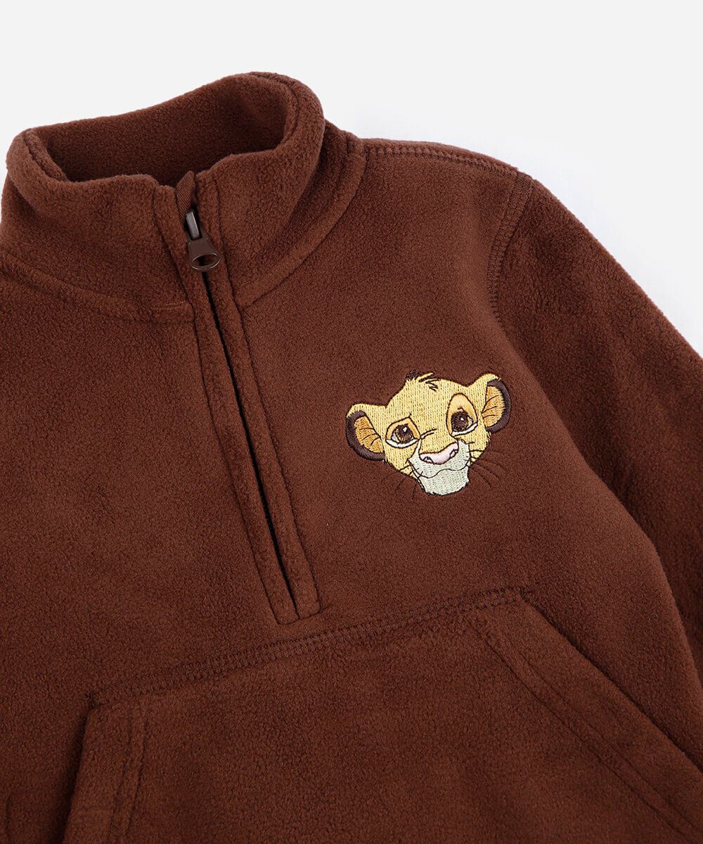 blusão infantil de fleece gola alta simba marrom