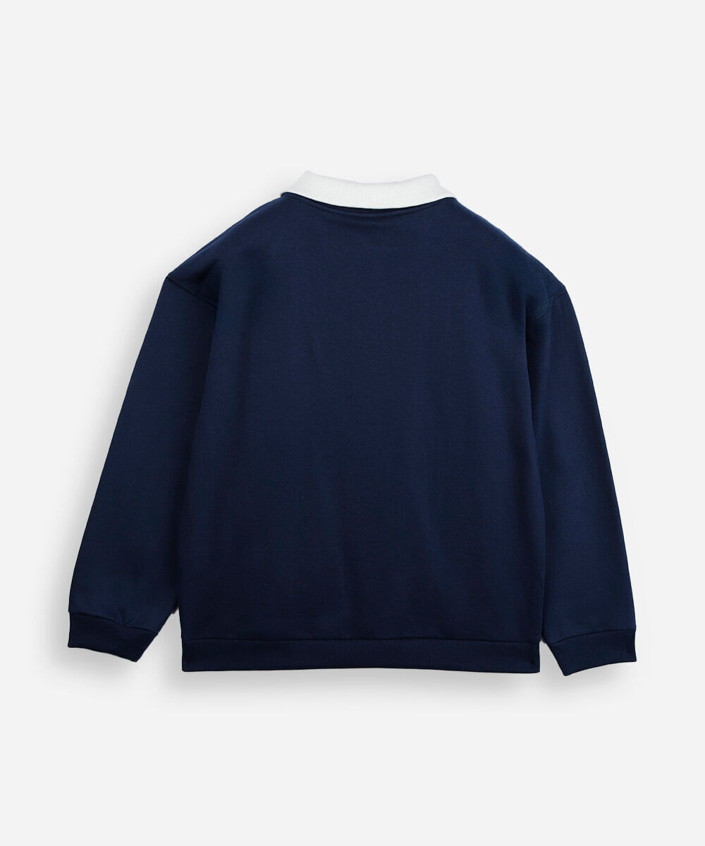 blusão juvenil de moletom com gola estampado azul