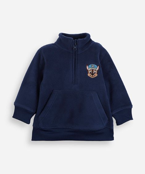 blusão infantil de fleece gola alta patrulha canina azul