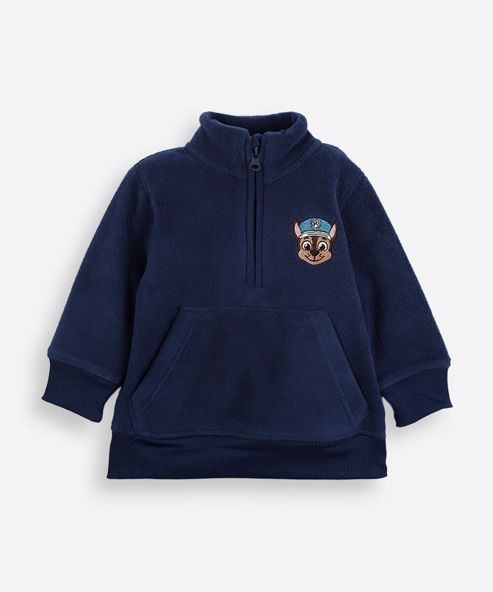 blusão infantil de fleece gola alta patrulha canina azul