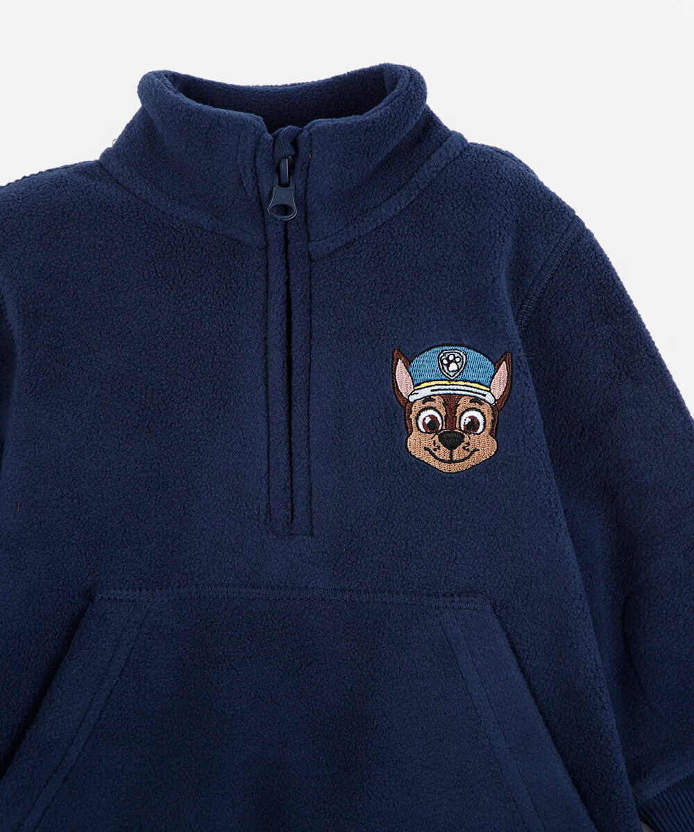 blusão infantil de fleece gola alta patrulha canina azul