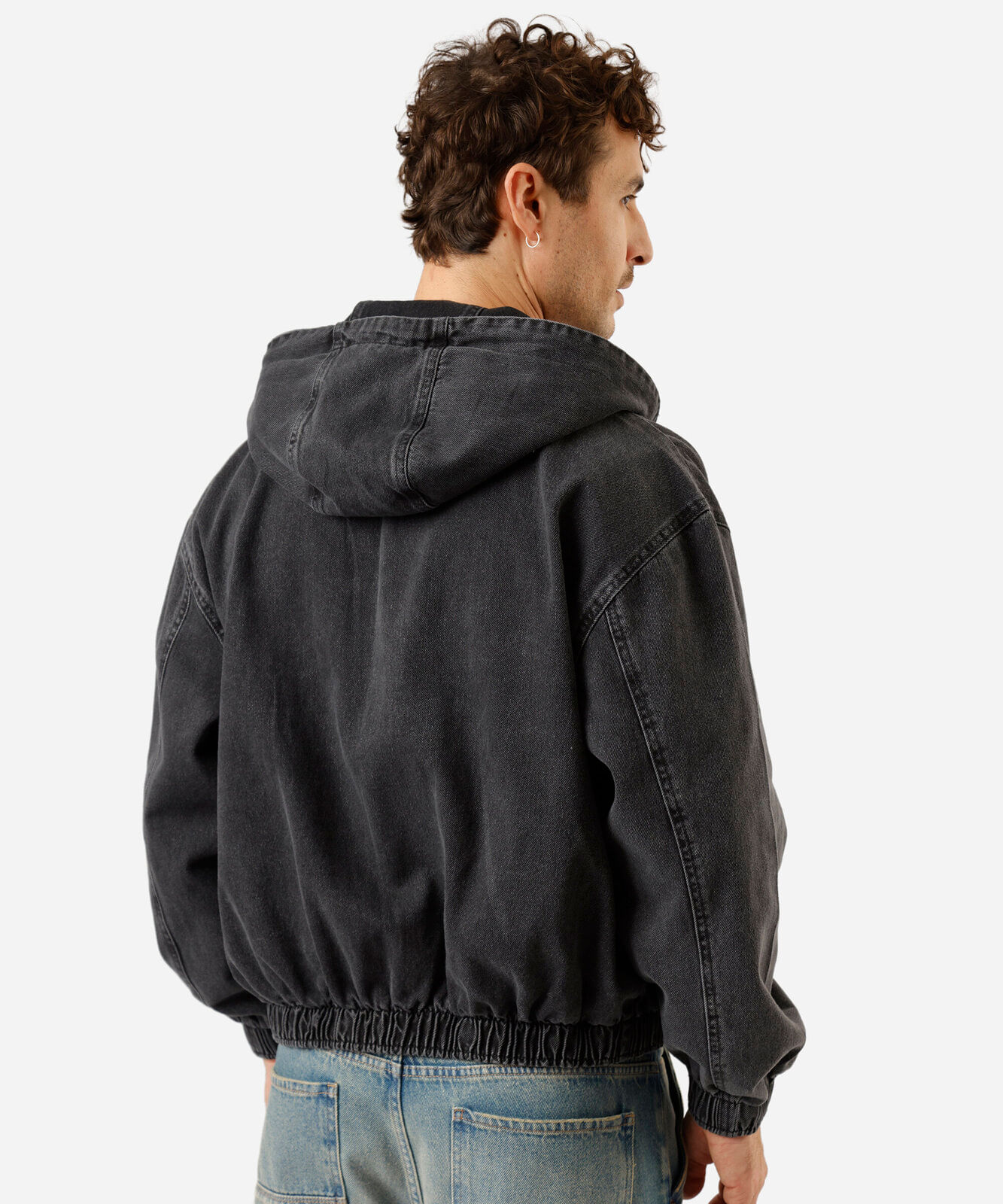 jaqueta bomber masculina jeans com capuz  preta