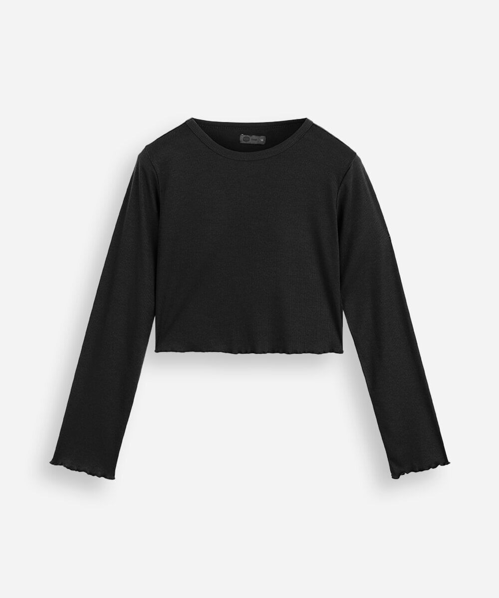 blusa cropped juvenil canelada preta