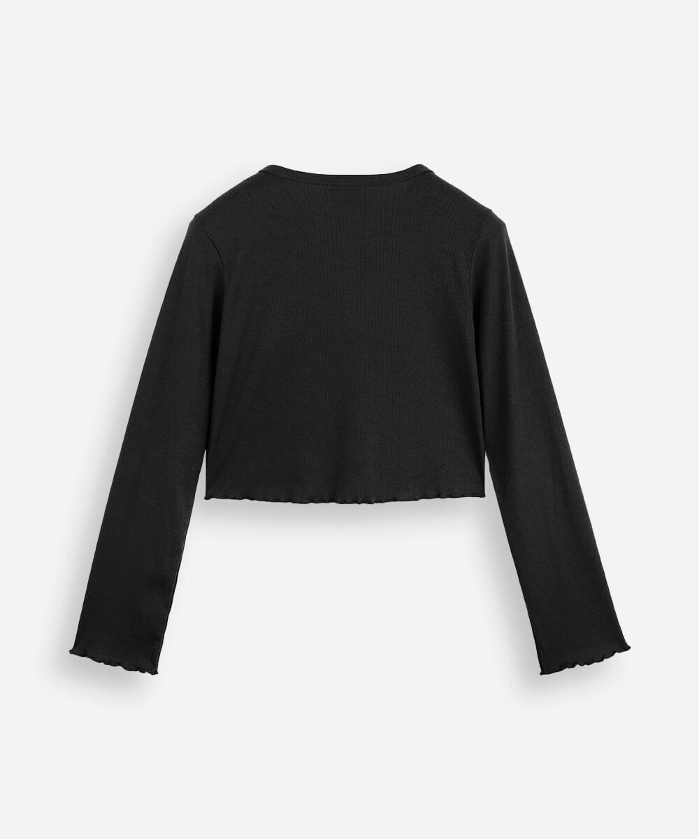 blusa cropped juvenil canelada preta