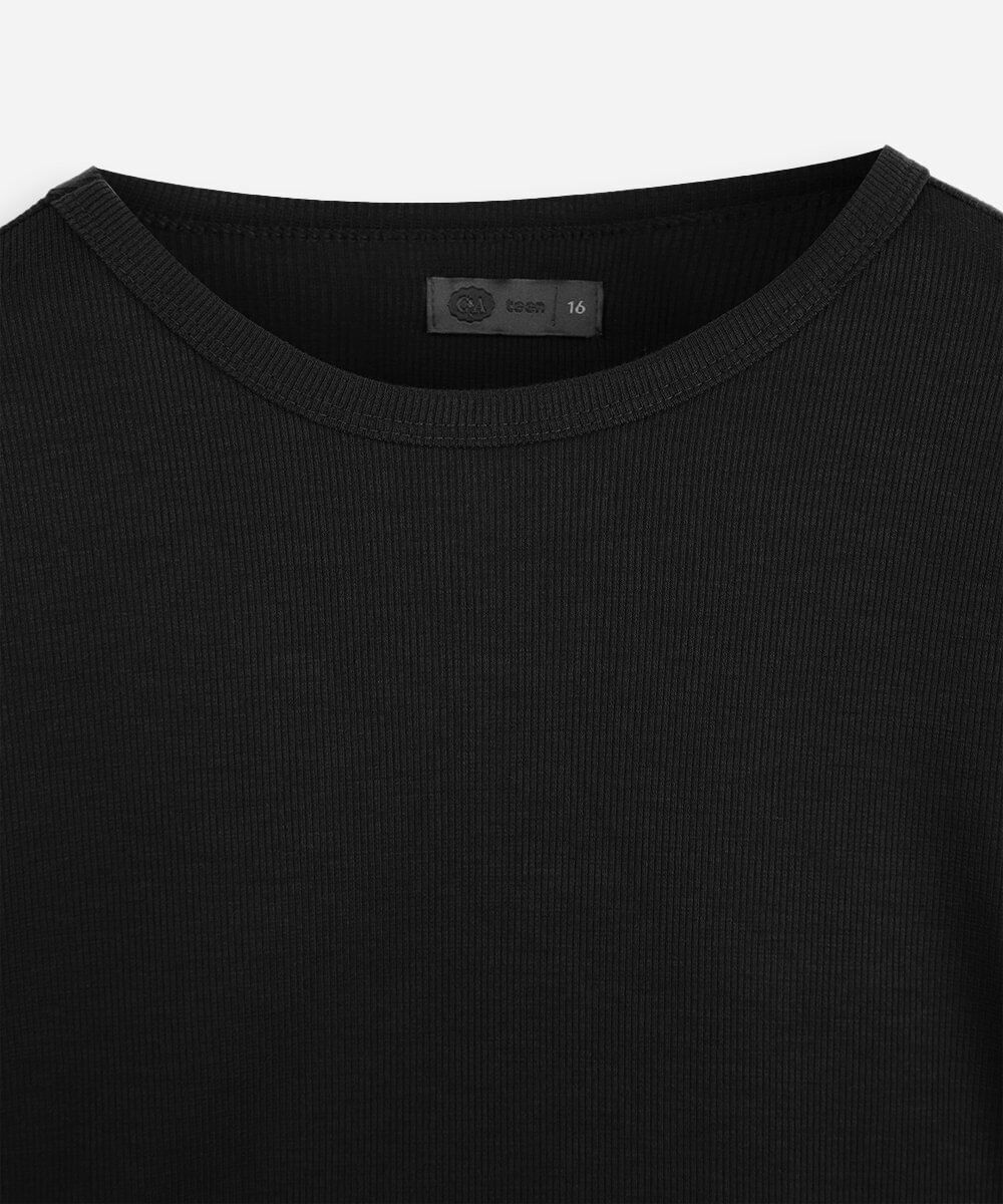 blusa cropped juvenil canelada preta