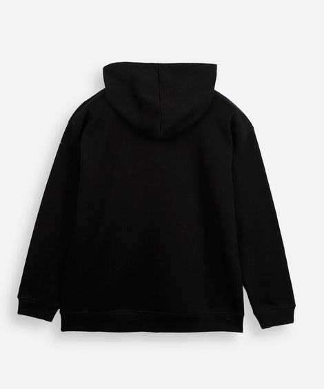 jaqueta juvenil de moletom com capuz estampado preto