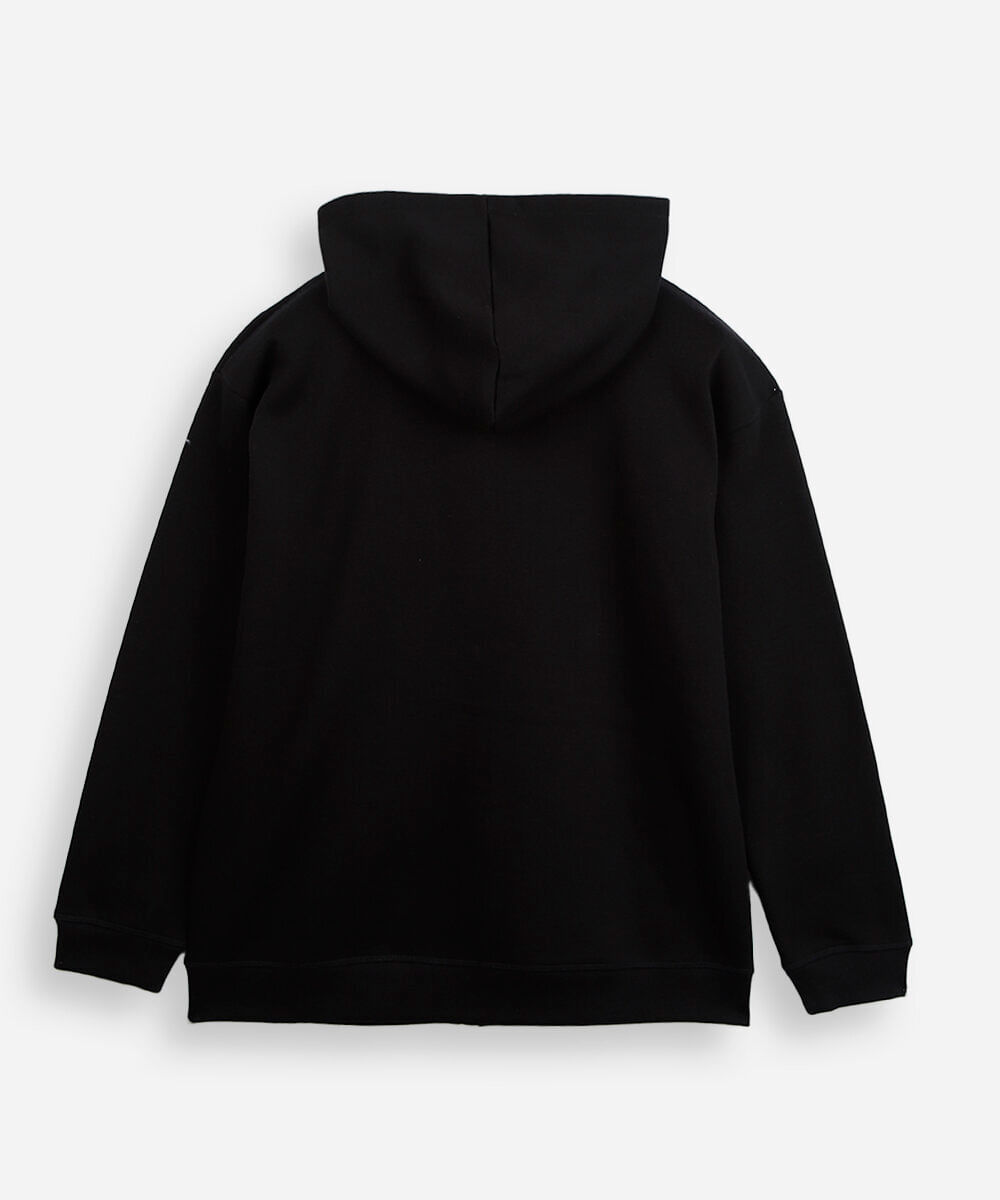jaqueta juvenil de moletom com capuz estampado preto