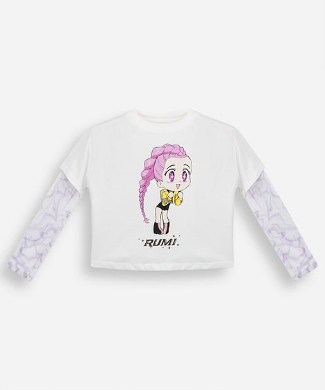 blusa infantil de algodão com tule guerreiras do kpop off white