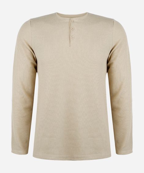 camiseta juvenil com botões manga longa bege