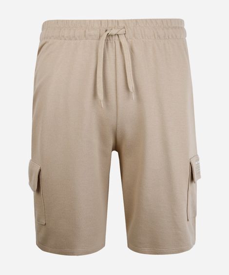 bermuda de moletom juvenil bolsos cargo bege