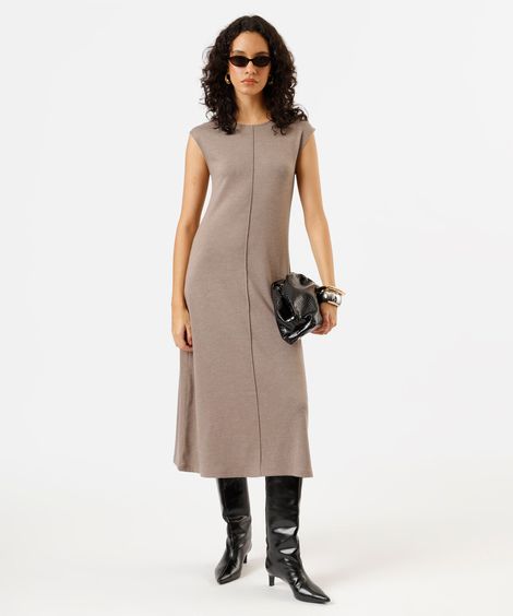 vestido midi feminino de tricot com nervura marrom