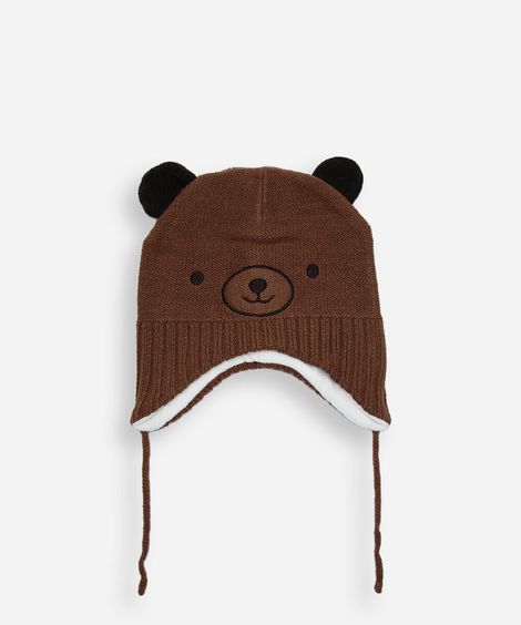 gorro infantil urso de tricot marrom