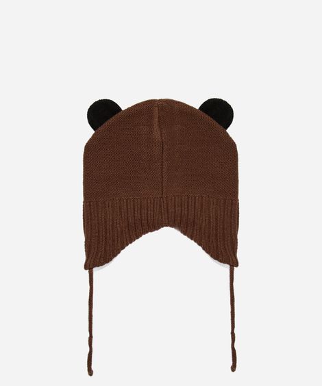 gorro infantil urso de tricot marrom