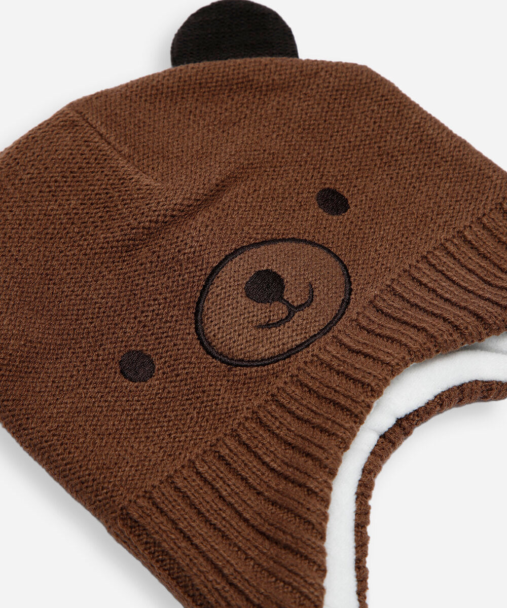 gorro infantil urso de tricot marrom