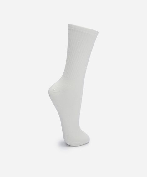 meia cano alto com algodão canelada off white