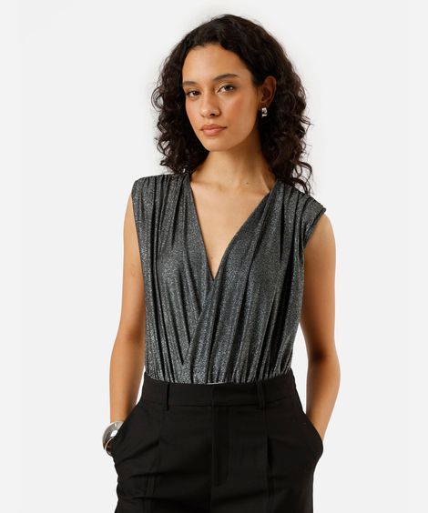 body feminino com lurex decote v preto