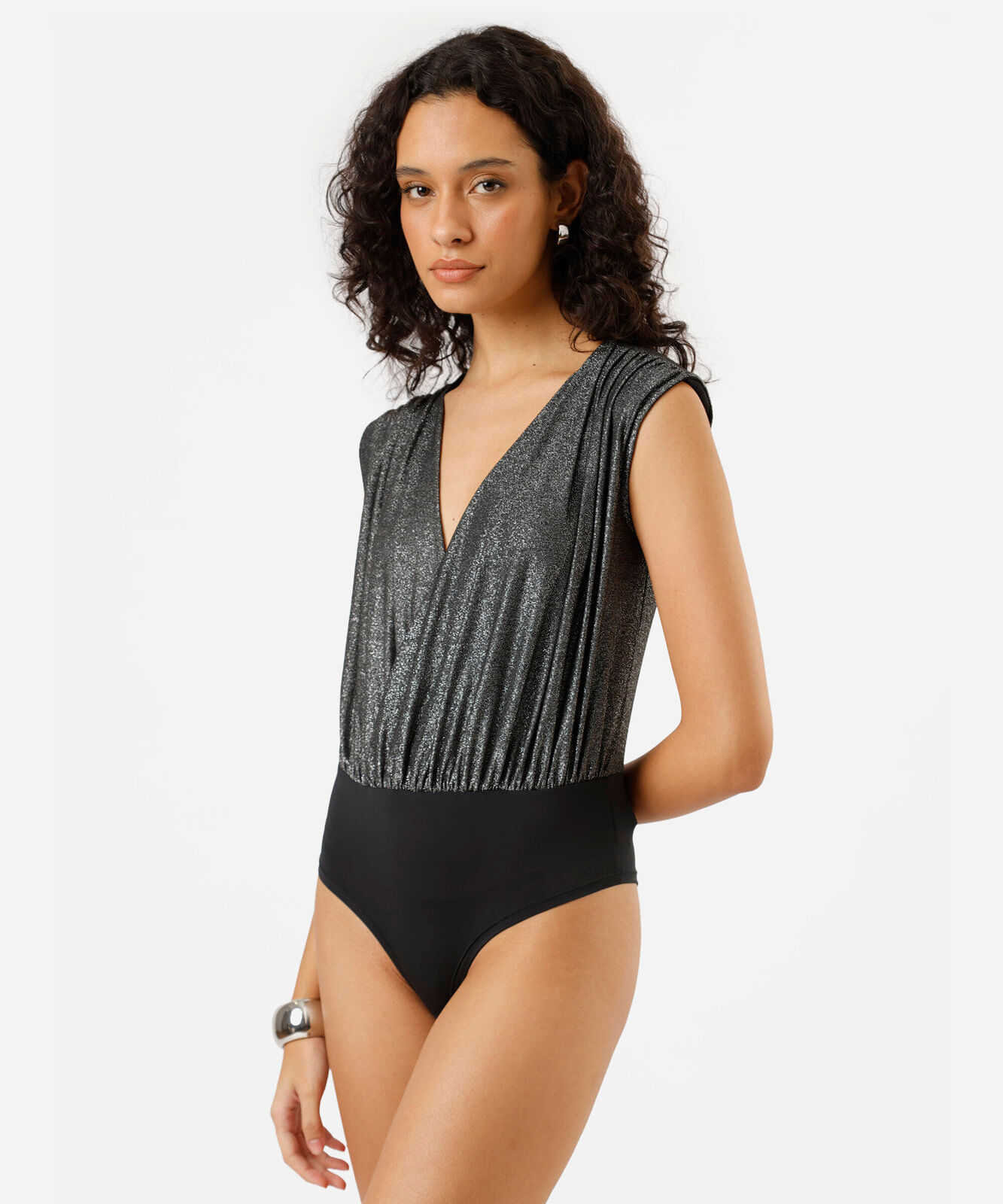 body feminino com lurex decote v preto
