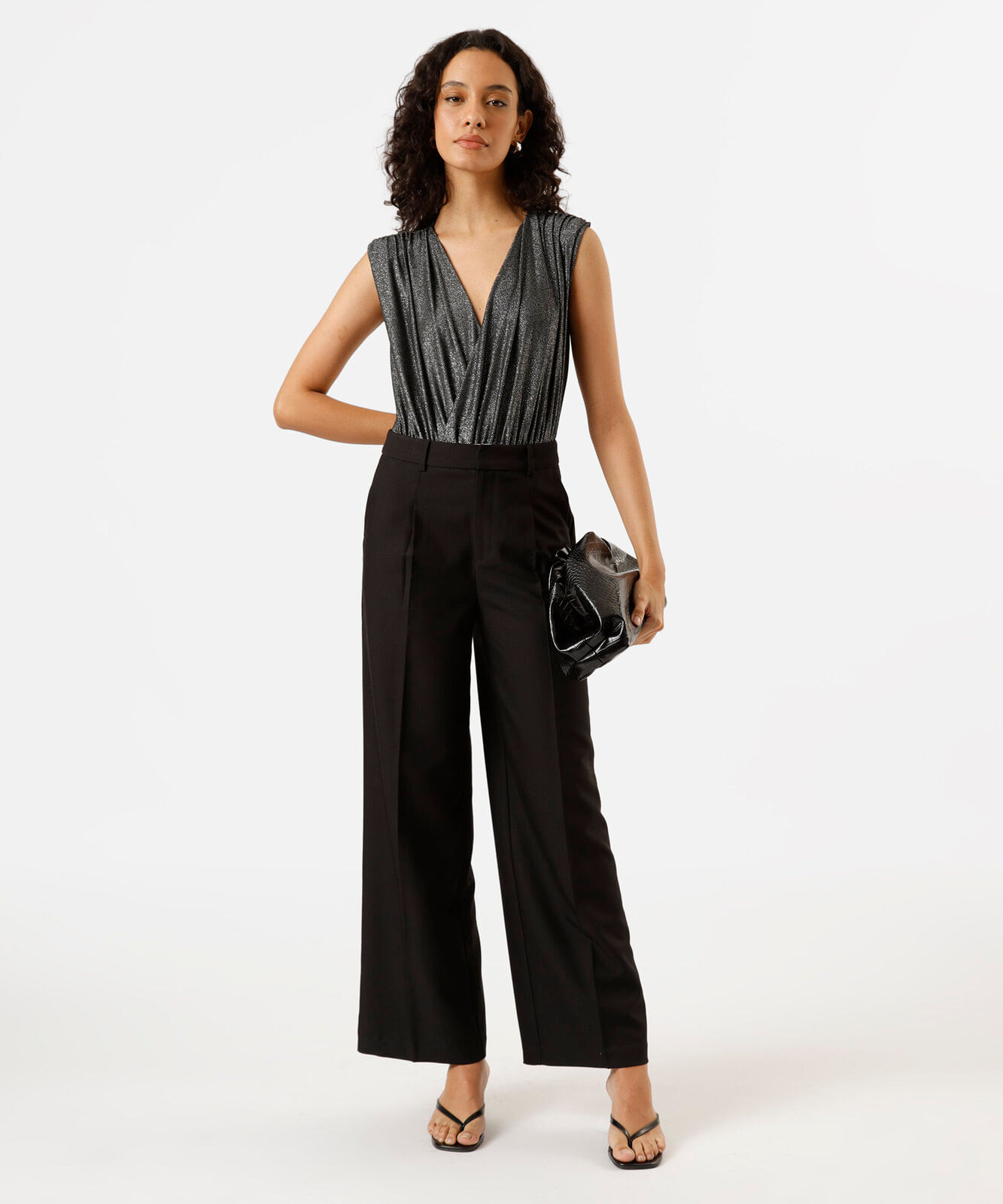 body feminino com lurex decote v preto