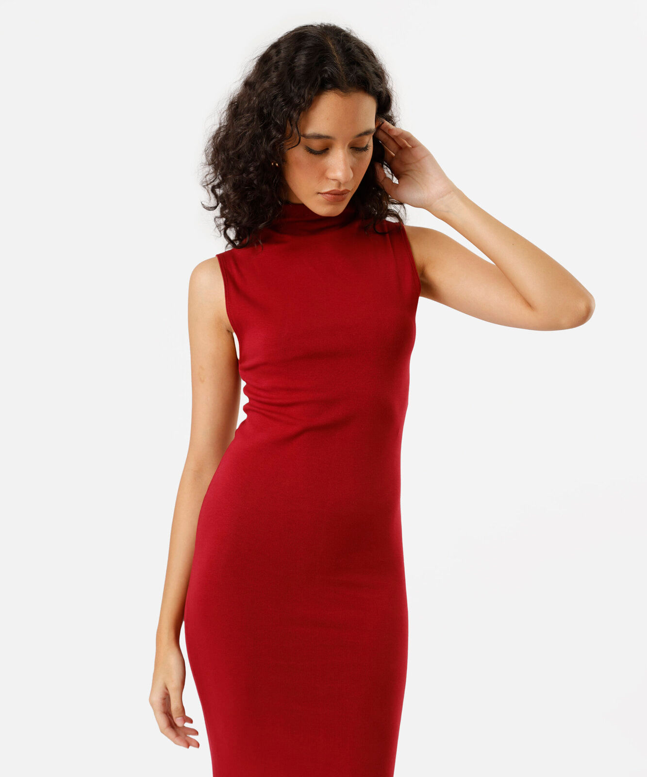 vestido feminino de algodão gola alta vermelho