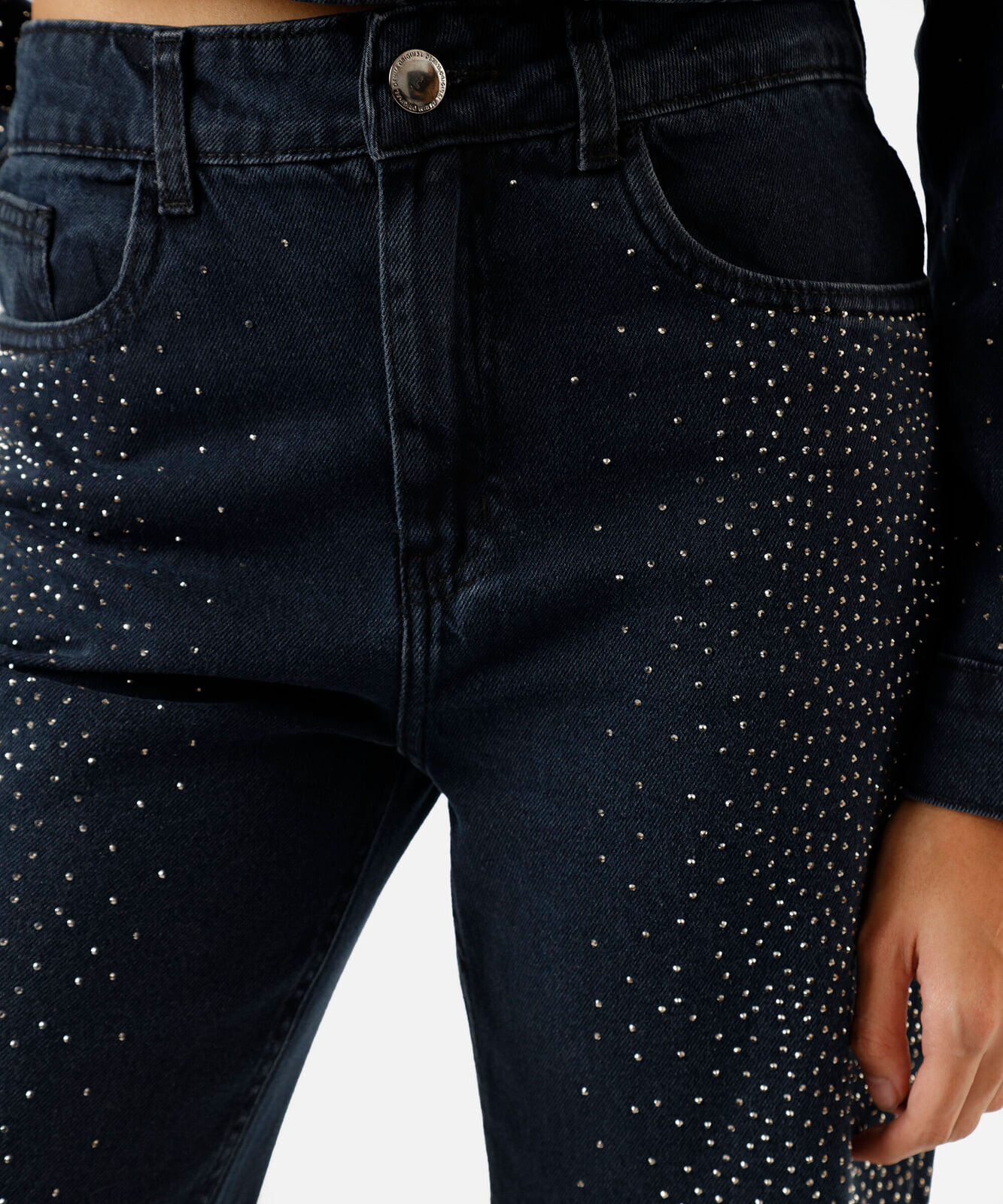 calça wide leg slim feminina jeans com brilhos cintura alta azul