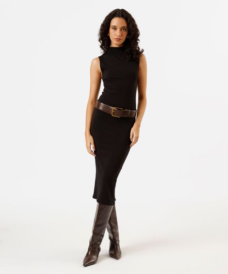 vestido feminino de algodão gola alta preto