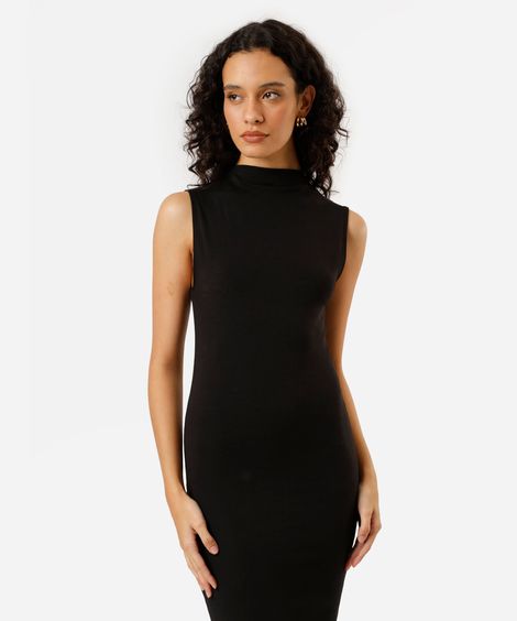 vestido feminino de algodão gola alta preto