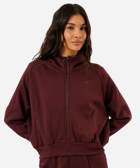 jaqueta feminina de moletom esportiva com capuz vinho