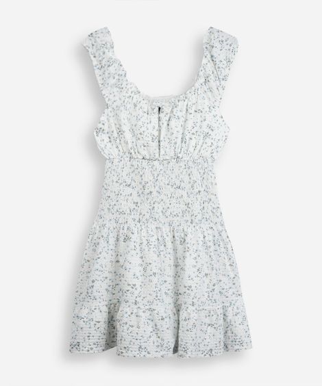 vestido curto juvenil de algodão com lastex floral off white