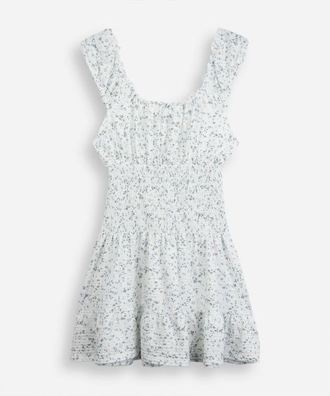 vestido curto juvenil de algodão com lastex floral off white