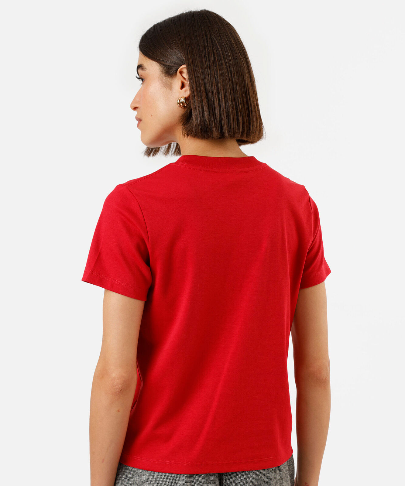 camiseta feminina de algodão peruano manga curta estampada vermelha