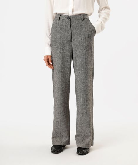 calça de alfaiataria feminina texturizada cinza