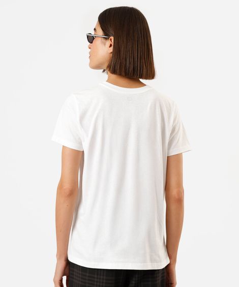 camiseta feminina de algodão manga curta estampada off white