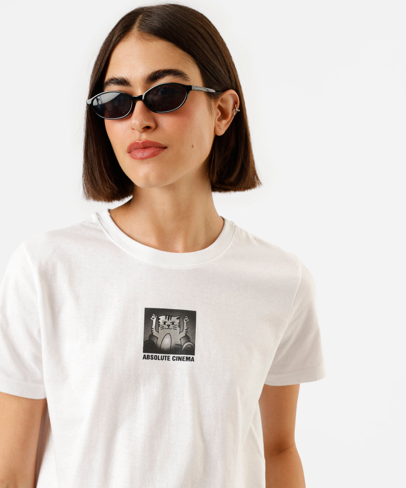camiseta feminina de algodão manga curta estampada off white