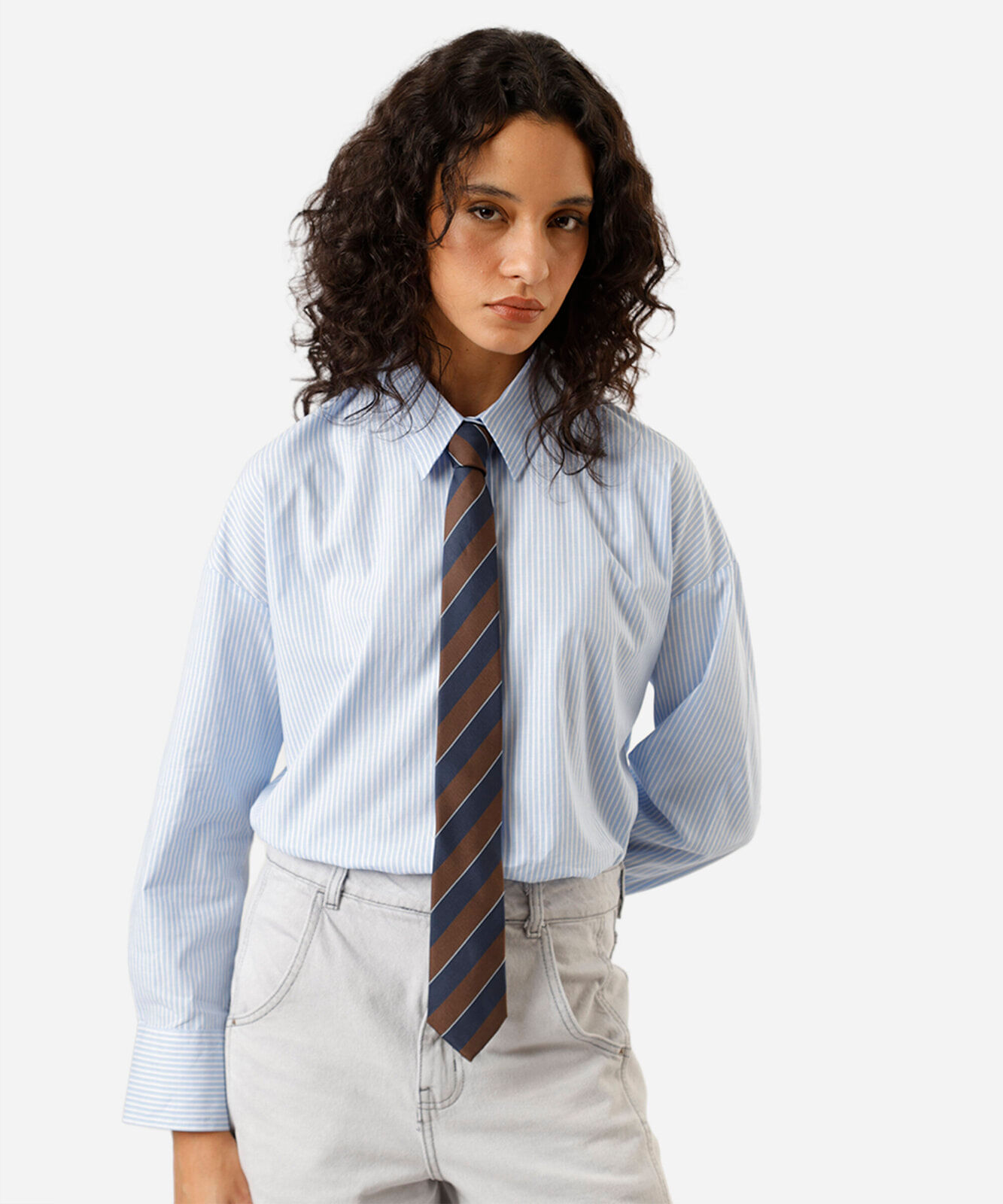 camisa oversized feminina de algodão listrada azul