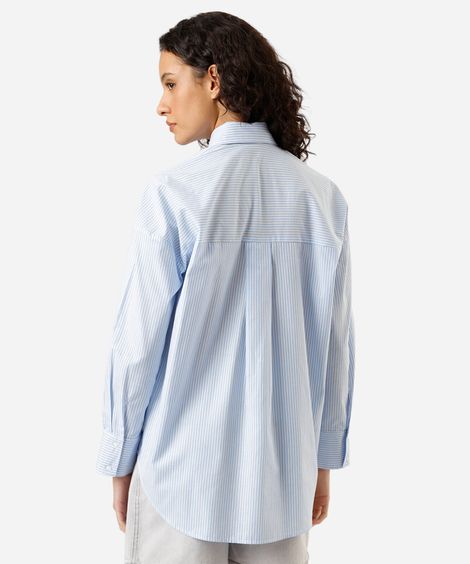 camisa oversized feminina de algodão listrada azul