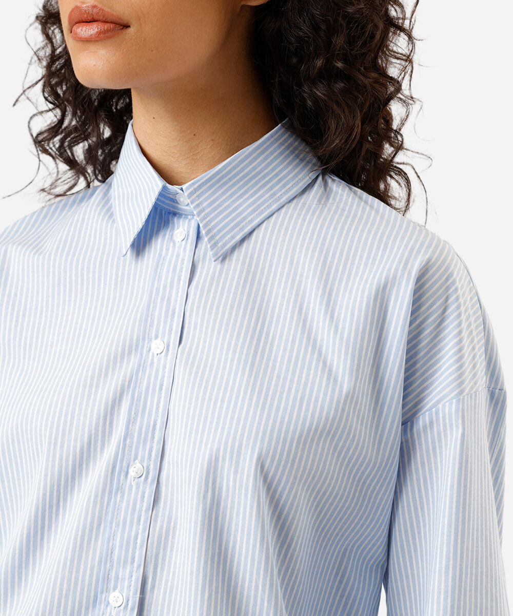 camisa oversized feminina de algodão listrada azul