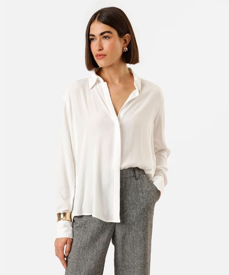 camisa feminina de viscose manga longa off white