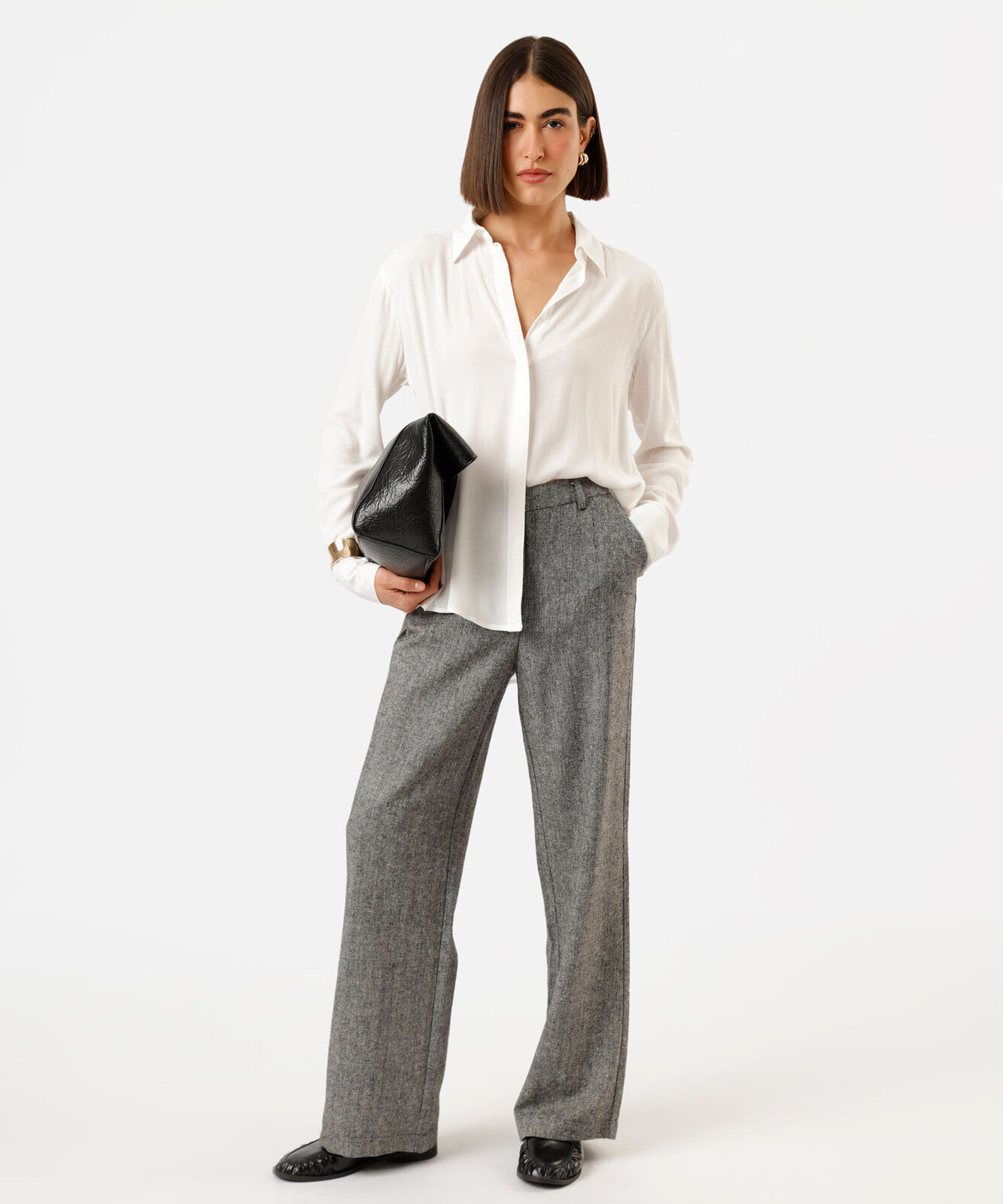camisa feminina de viscose manga longa off white